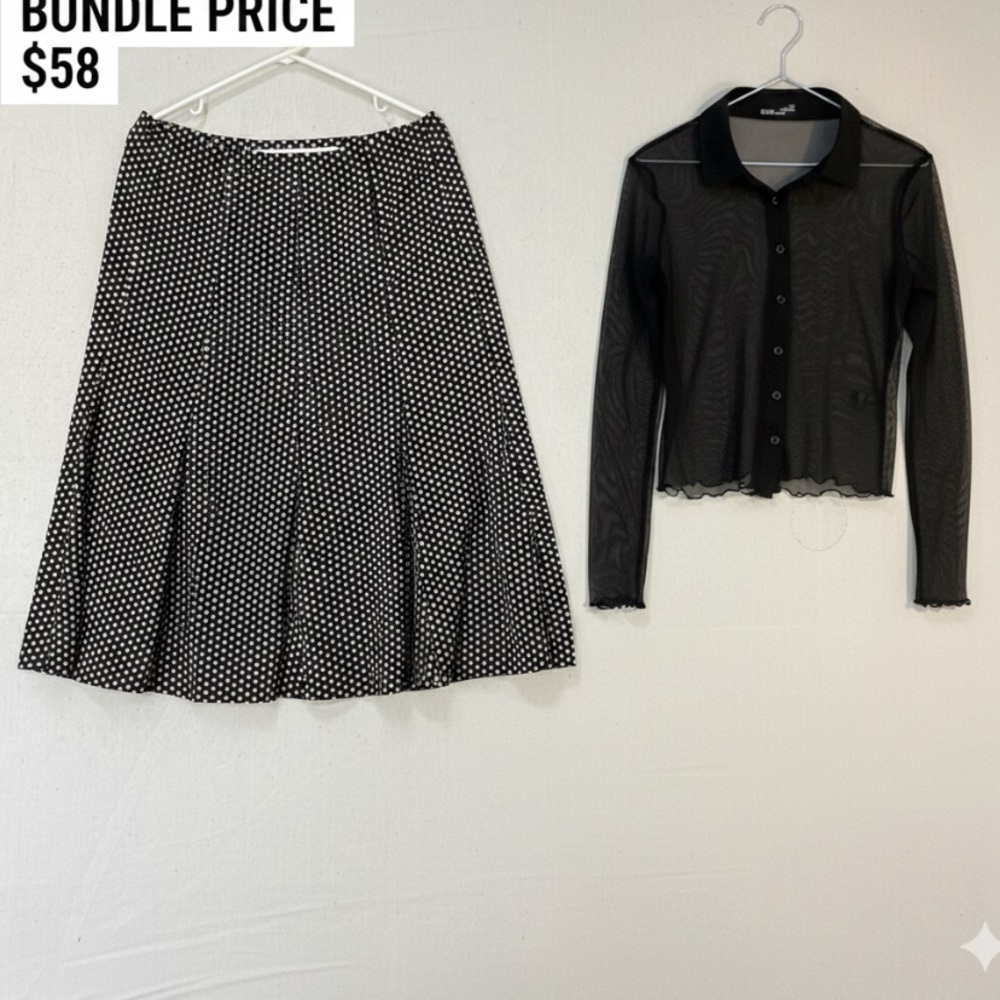 Laura petites flare skirt 10P & Sugar Rebel sheer black blouse small.   A+++++